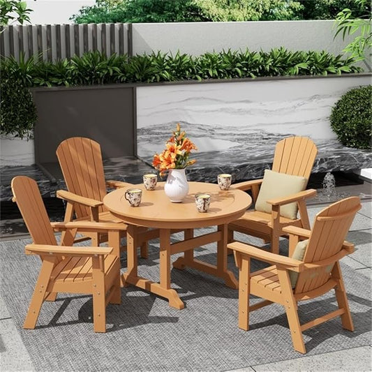 Costaelm Outdoor Adirondack Chair, HDPE Patio Balcony Pool Chair, Modern Front Porch Fire Pit Backyard Chair, Garden Resin Lounge Chair for Outside, Teak