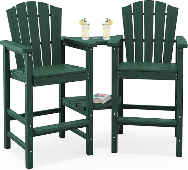 KINGYES Tall Adirondack Chair Set of 2, All Weather HDPE Bar Height Adirondack Chair with Double Connecting Trays - Photo 1