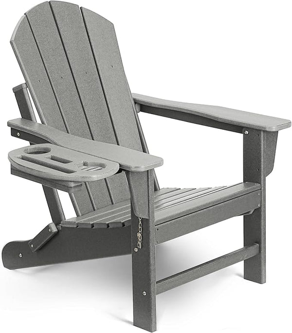 Adirondack Chair, HDPE Folding Adirondack Chair with Multifunctional Cup Holder - Photo 1