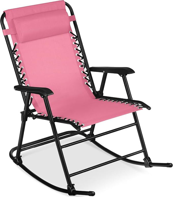 Best Choice Products Outdoor Folding Rocking Chair, Zero Gravity Lounge Chair, Patio Rocker w/Headrest Pillow - Pink - Photo 1