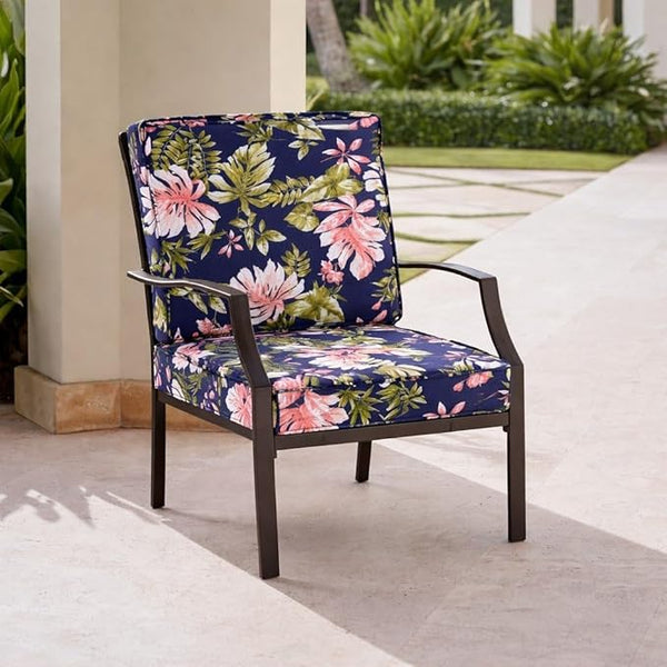 BrylaneHome Bh Outdoor Performance 2-Section Deep Seating Cushion - Navy Tropical Leaves - Photo 1