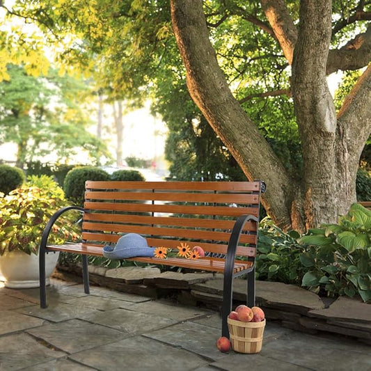 48" Outdoor Bench, Garden Benches Patio Bench for Front Porch,Patio Benches for Outdoors,Walkway Chair, Patio Seating,Patio Park Bench Chair, Outdoor Bench With Steel Cast Iron Frame, for Yard Balcony