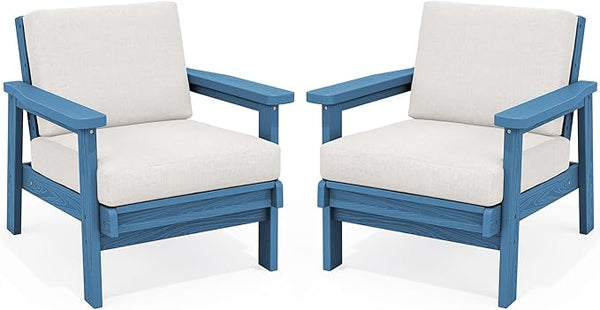 SERWALL HDPE Outdoor Couch Set of 2, Blue Frame and Khaki Cushion