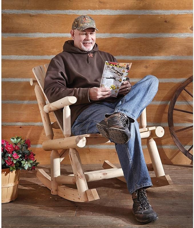 Outdoor Rocking Chair Wooden, Oversized Adirondack Rocker for Porch and Patio