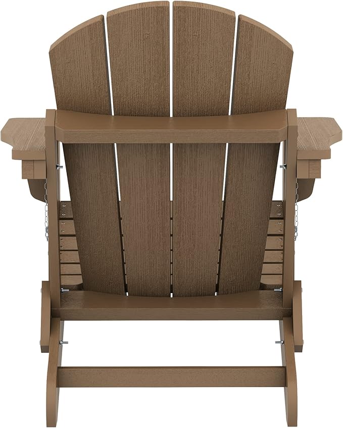 SERWALL Folding Adirondack Chair Set of 6, Wooden Textured Lawn Chair with Cup Holder for Patio Garden Weather Resistant Outdoors Fire Pit Chairs- Brown