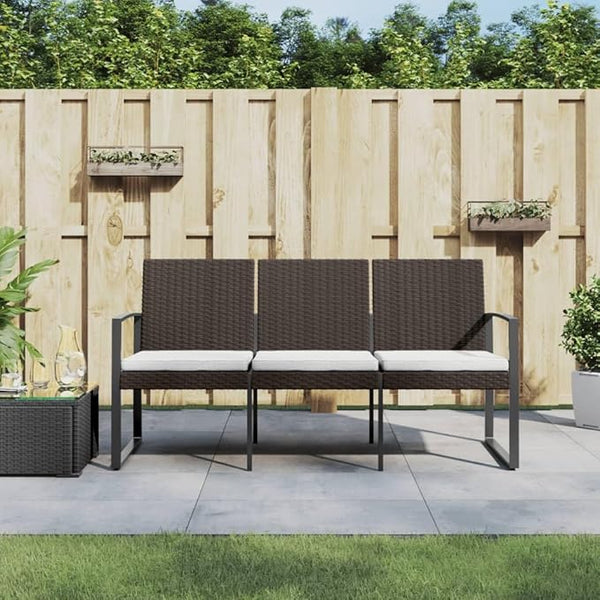 3-Seater Patio Bench with Cushions Brown PP Rattan Outdoor Bench Deck Bench Porch Bench Garden Bench for patios, Gardens - Photo 1