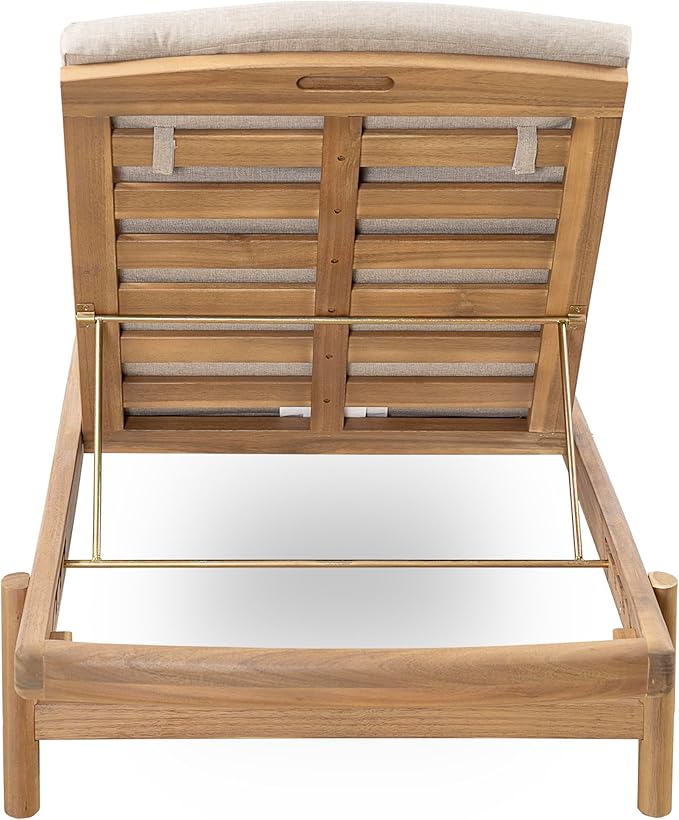 Christopher Knight Home Brolen Acacia Wood Chaise Lounge Chair Outdoor Set of 2, Patio Outdoor Chaise Lounge with Cushions, Adjustable Backrest Lounge Sofa, Wooden Sunbathing Pool Lounger, Teak+Beige