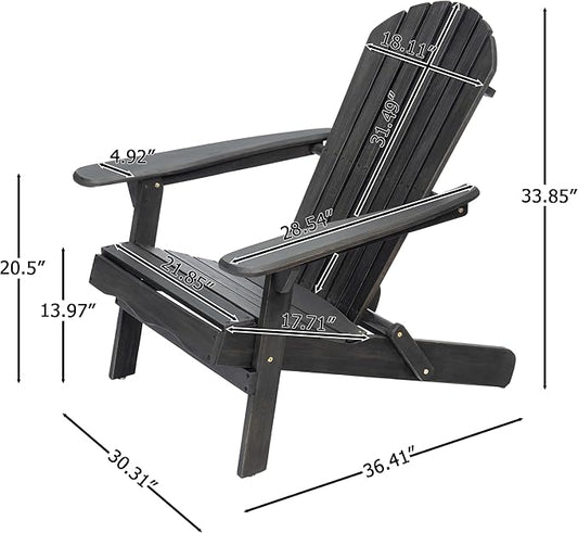 Outdoor Folding Adirondack Lounge Chairs,Acacia Wood Patio Chairs,Slatted Seat and Back,Wooden Handrail Lawn Chairs,Suitable for Lawn, Swimming Pool and Garden (Dark Gray)