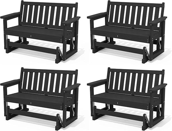 SERWALL Outdoor Glider Bench Set of 4, HDPE Weather-Resistant Swinging Bench for Backyard Garden Porch, Black - Photo 1