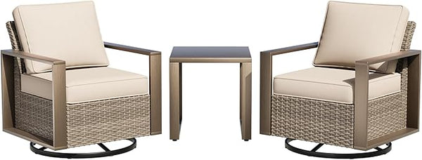Outdoor Swivel Rocker Metal Chairs Set of 2 with Small Coffee Table - 3 Pieces Patio Bistro Set with Rectangular Framed - Photo 1