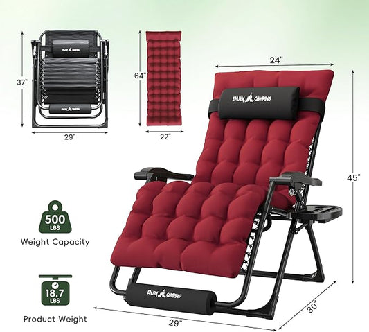 Amopatio Oversized Zero Gravity Chair, 29''W Reclining Camping Lounge Chair Upgraded Lock and Footrest, Cup Holder, Removable Cushion & Headrest Folding Patio Recliner