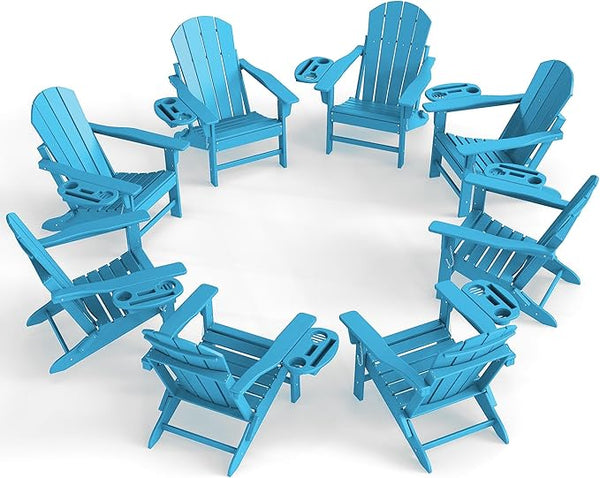 Adirondack Chair Set of 8, HDPE Folding Adirondack Chair with Multifunctional Cup Holder - Photo 1