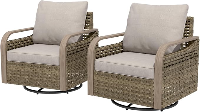 EAGLE PEAK Modern Wicker Outdoor Glider Rocking Chair, Swivel Rocker, Rattan Patio Furniture for Yard Deck Porch Garden, 2 Chairs, Brown/Gray