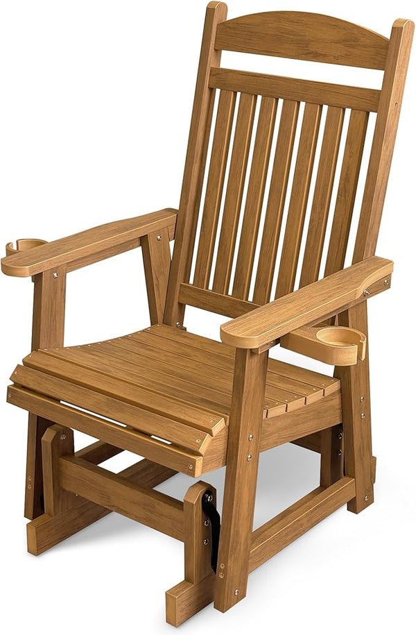 Poly Lumber Patio Glider for One Person, with Cup Holders, High Backrest and Deep Contoured Seat, HIPS Material - Photo 1
