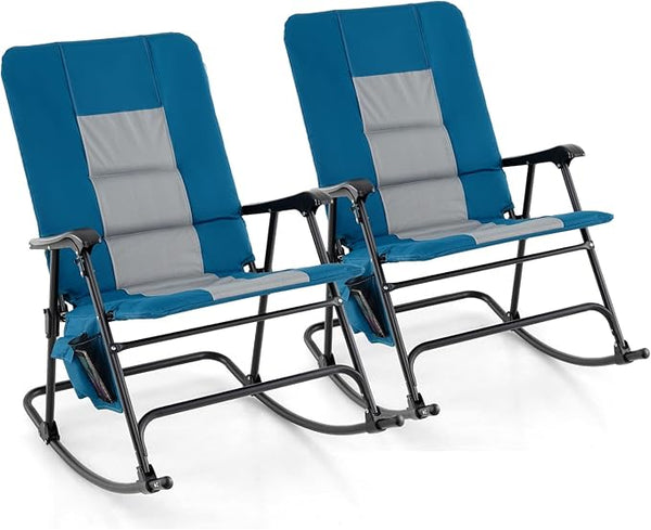 Goplus Oversized Folding Rocking Chair, Padded Patio Lounge Rocker w/Metal Frame, Armrests, Side Pocket - Photo 1