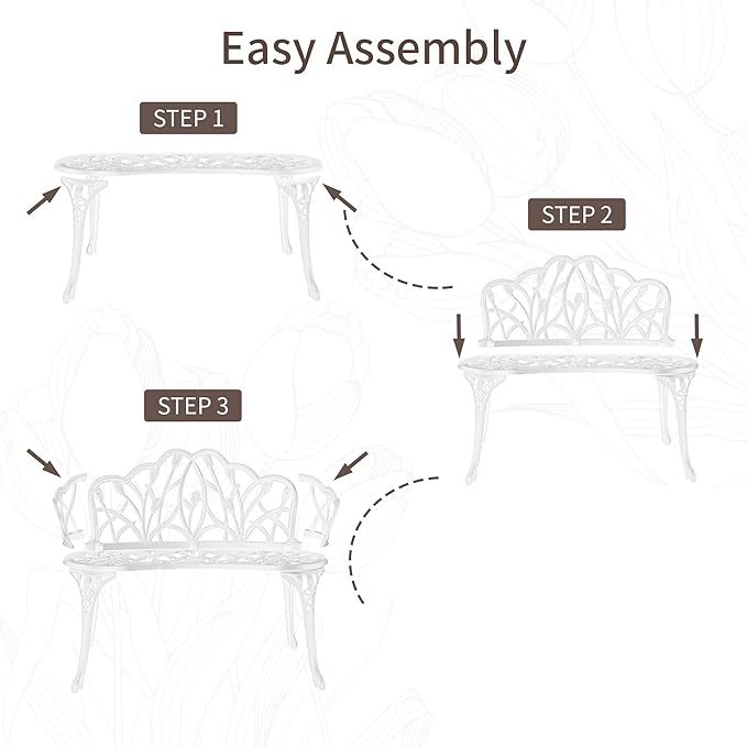 HOMEFUN Outdoor Bench, Patio Garden Benches Metal Loveseat Cast-Aluminum Outside Furniture for Park Lawn Front Porch White