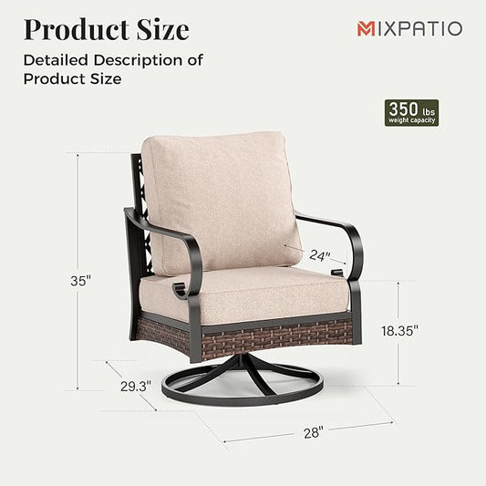 Patio Swivel Chairs Set of 2, Outdoor Sofa Chairs with Deep Seating and 5.75" Cushions, Steel Frame Porch Furniture for Lawn Backyard Deck, Beige