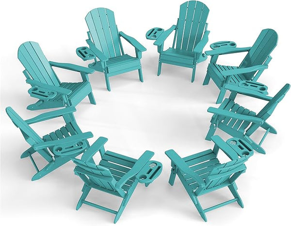 Adjustable Adirondack Chair Set of 8 with Cup Holder, All Weather HDPE Fire Pit Chairs for Deck, Backyard, Patio - Photo 1