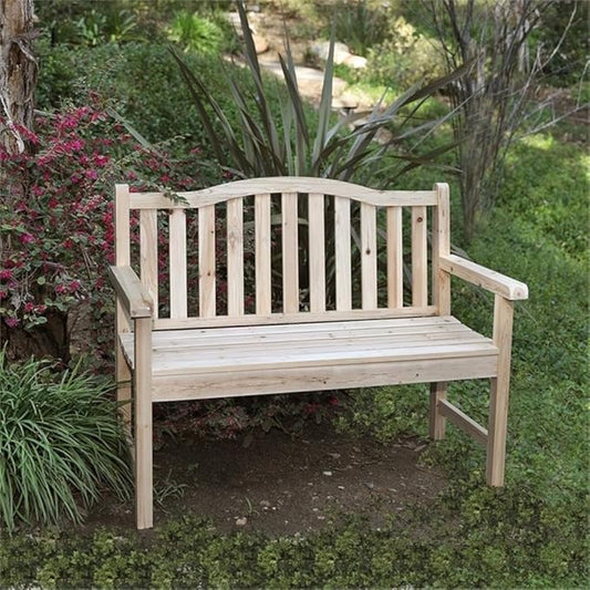 Pemberly Row Traditional Cedar Wood Patio Garden Bench, Beige Finish, 43 in Seat, Moisture-Resistant Kiln-Dried Wood, Perfect for Porch, Patio, Backyard or Indoor Seating