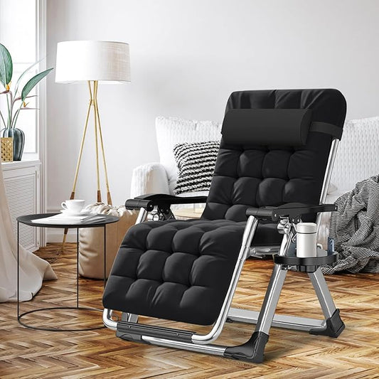 ABORON Zero Gravity Chair Set of 2, Outdoor Lounge Chairs Sun Loungers with Removable Cushion,Headrest,Cup Holder,Reclining Patio Lounger Chair for Indoor and Outdoor