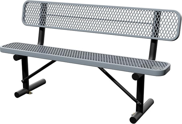 6 Feet Steel Park Bench for Outside, Outdoor Bench with Backrest & Portable Frame, Commercial Benches for Shopping Malls, Stores, Parks, Patios, Decks, Grey