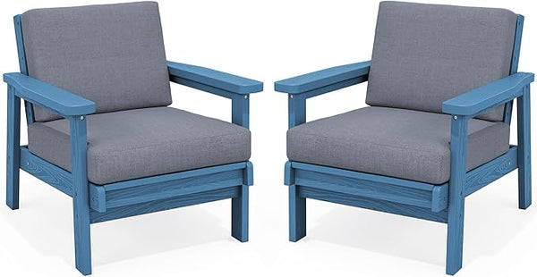 SERWALL HDPE Outdoor Couch Set of 2, Blue Frame and Grey Cushion