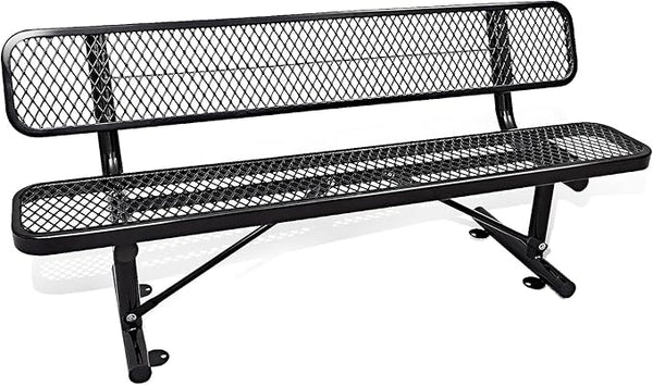 6FT Heavy Duty Park Bench with Back Portable Frame, Outdoor Metal Park Bench with Backrest, Steel Mesh Outdoor Bench for Garden, Lawn, Patio, Porch, Park, Yard (BLACK, 72.4" L x 23.2" W x 32.5" H)