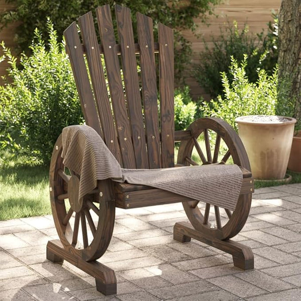 Solid Fir Wood Adirondack Chairs 2-Piece Set with Burnt Finish for Patio Garden Backyard Outdoor Seating Furniture - Photo 1
