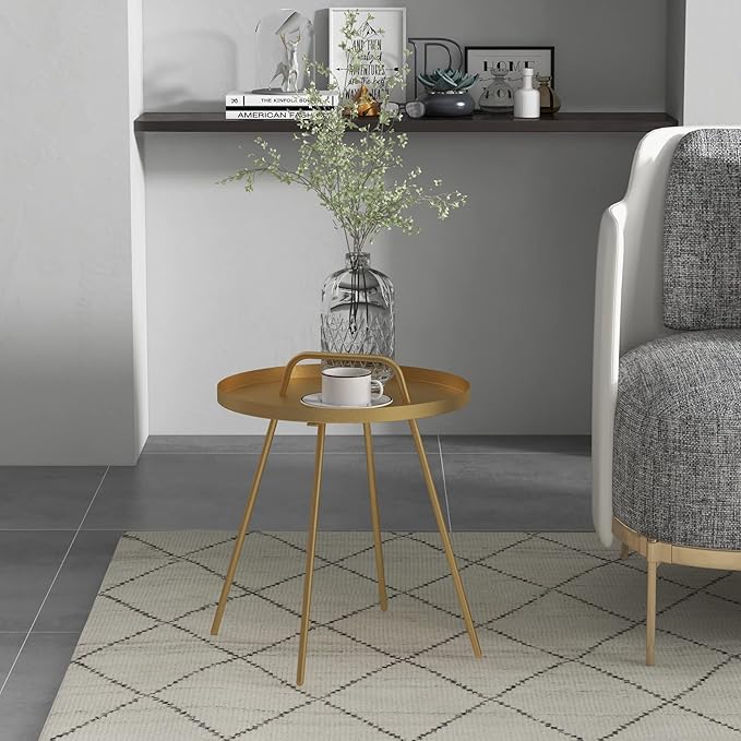 Grand patio Outdoor Side Table with Handle Portable Small End Table 17-in Round Side Coffee Table Gold