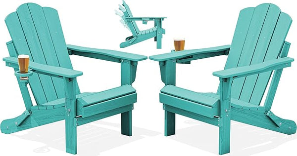 KINGYES Adjustable Folding Adirondack Chair Set of 2, 3-Position Reclining Adirondack Chairs with Cup Holder - Photo 1