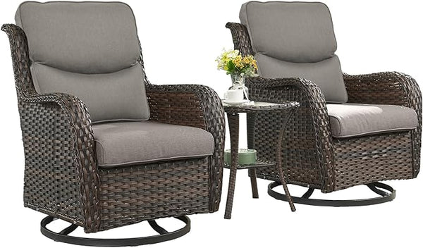 Rilyson Wicker Rocking Chair Swivel Chairs - 3 PC Rocker Patio Furniture Set Rattan Rocking Bistro Sets with Glass Top - Photo 1