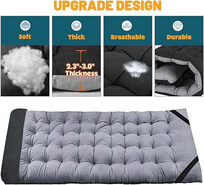 H&ZT Adults Patio Chaise with Mattress, Outdoors Portable Bed Frame for Adults