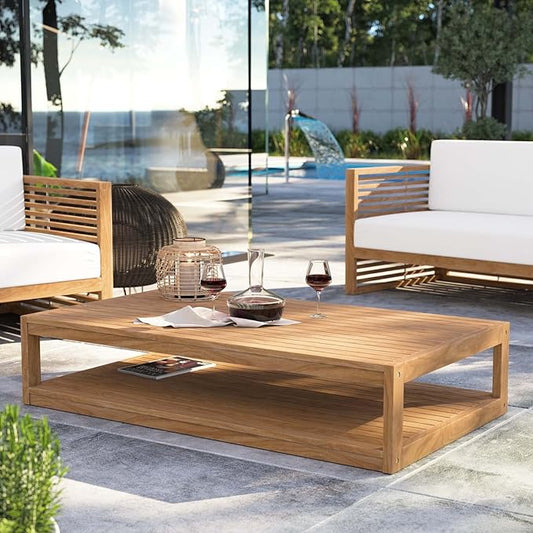 Modway Carlsbad Teak Wood Coffee Table, Natural