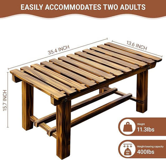 35.5" Outdoor Garden Bench, Weatherproof 2-Person Backless Wooden Bench with Mortise-Tenon Structure – for Garden, Lawn, Porch, Backyard (Brown