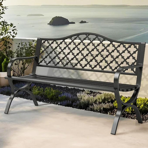 PHI VILLA 50" Garden Metal for Outdoors Weatherproof 2-Person Steel Furniture for Garden, Patio, Porch, Black - Photo 1