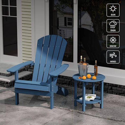 YEFU Adirondack Side Table, 18" Double Outdoor Side Table, Poly Lumber end Table, Weather Resistant for Indoor, Patio, Pool, Porch, Backyard-Navy