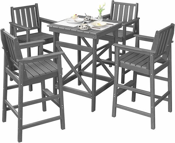 5 Pieces Adirondack Bar Chairs Set, HDPE Patio Bar Height Table and Chairs, Tall Adirondack Outdoor Bar Stools Set - Photo 1