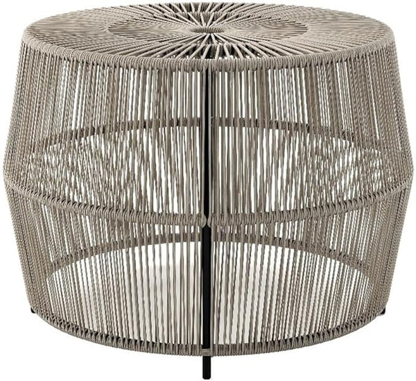 Round Outdoor Coffee Table, PE Wicker and Metal Frame, Weatherproof Gray Finish, 21.7 in Diameter - Photo 1