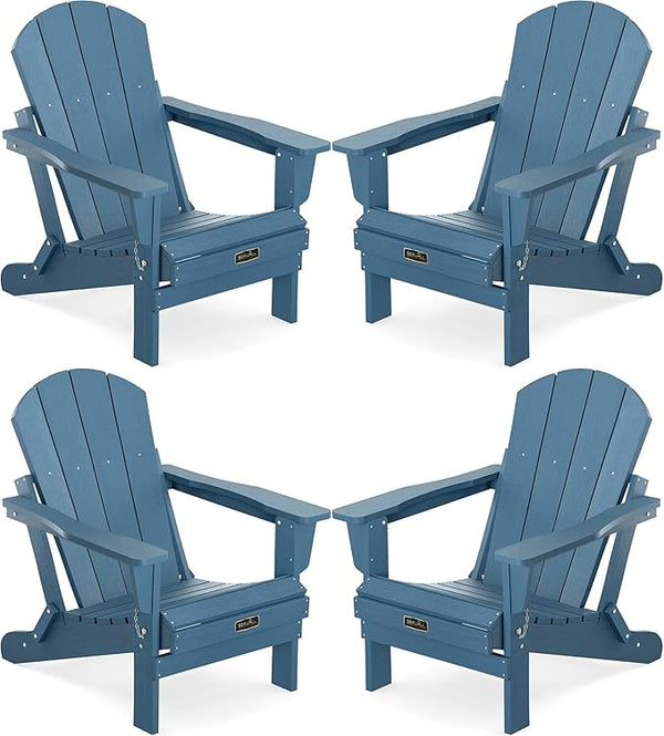 SERWALL Foldable Adirondack Chair Set of 4 for Patio Garden Outdoors Fire Pit-Ocean Blue - Photo 1