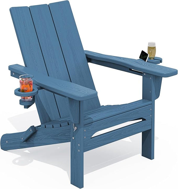 SERWALL Modern Folding Adirondack Chair, All Weather Resistant Outdoor Adirondack Chair with Dual Cup Holders - Photo 1