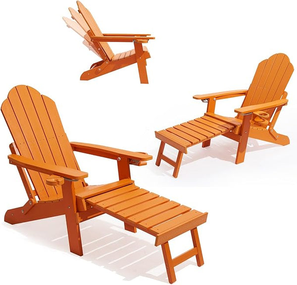 Ergonomic Adjustable Adirondack Chair with Ottoman Set of 2,Folding Adirondack Chair with 2 Cup Holder for - Photo 1