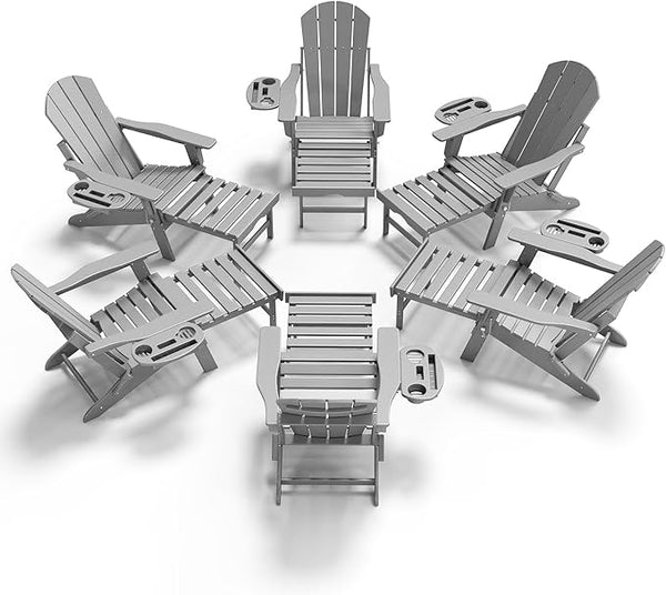 Adjustable Adirondack Chair with Retractable Ottoman Set of 6, HDPE Folding Adirondack Chair with Cup Holder - Photo 1