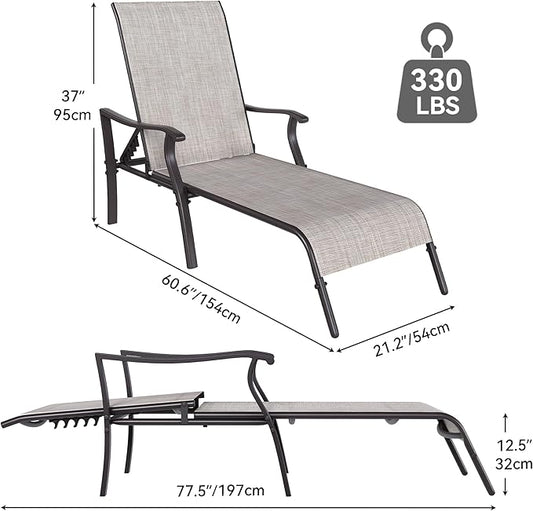 YITAHOME Outdoor Chaise Lounge Chair Set of 4,Patio Lounge Chair with 5 Adjustable Positions, Textile Pool Chaise Lounger for Outdoor, Patio, Beach, Yard (Beige)
