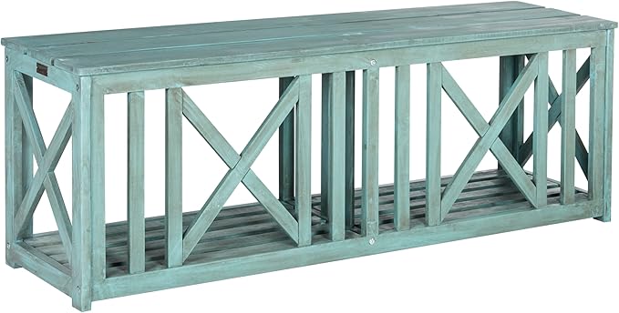 SAFAVIEH Outdoor Collection Branco White and Ash Grey Bench
