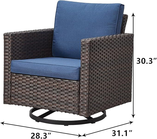 Rilyson Outdoor Patio Swivel Rocker Chairs - Wicker Patio Swivel Rocking Chairs Set of 2 with Waterproof Wicker,Comfortable Cushions and Sturdy Metal Frame for Outside Porch Deck Backyard(Brown/Blue)
