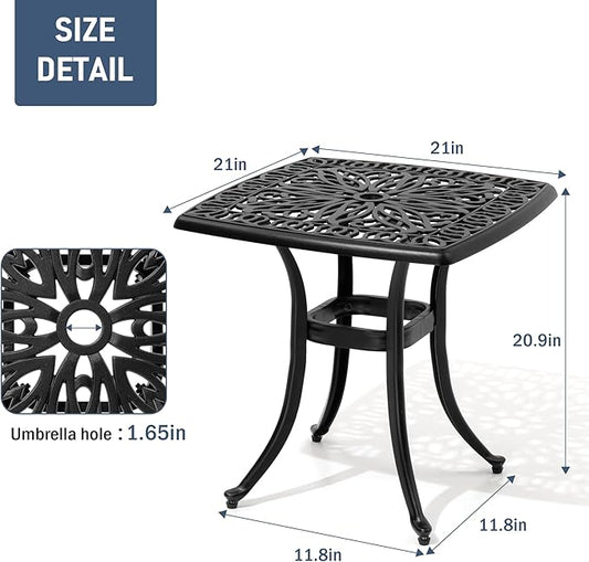 Outdoor Side Table Cast Aluminum Metal Table Weather Resistant Small Patio Table for Garden, Pool, Balcony Table