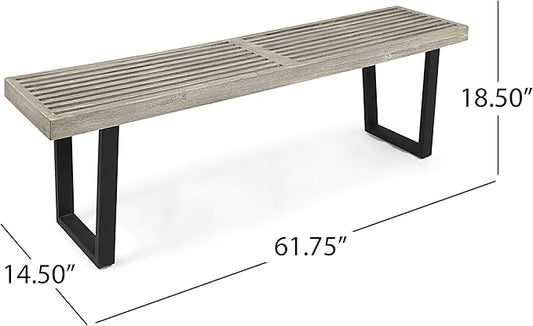 Solid Wood and Metal Outdoor Bench - Sturdy Garden Seating with Comfortable Backrest for Patio, Porch, and Park Use