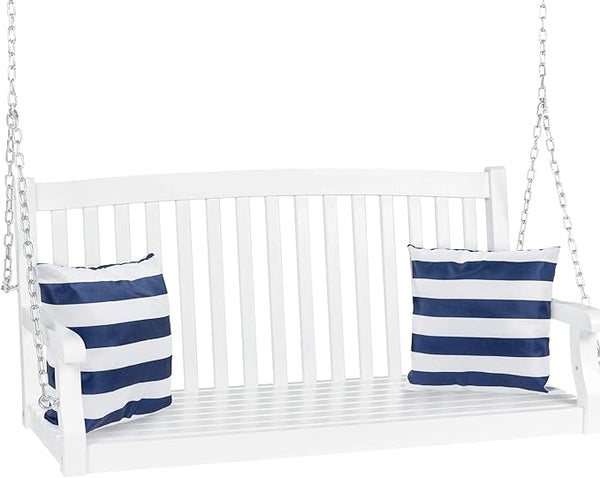 Best Choice Products 48in Wood Porch Swing Outdoor Patio Hanging Bench Chair Furniture for Deck, Garden - Photo 1