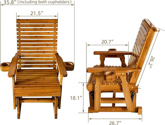 Fortune Candy Patio Glider with Cup Holders, High Roll Back and Deep Contoured Seat,Heavy Duty 600 Lb (Warm Brown, 1-Seater)