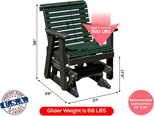 Amish Craftsmanship Made in USA 2FT Heavy Duty Poly Lumber Wood Porch Patio Glider HDPE with No Wood fibers Lancaster Series Rollback Design 500 lbs Limit Green on Black